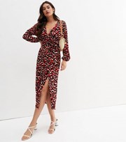 New Look Red Leopard Print Split Hem Midi Wrap Dress